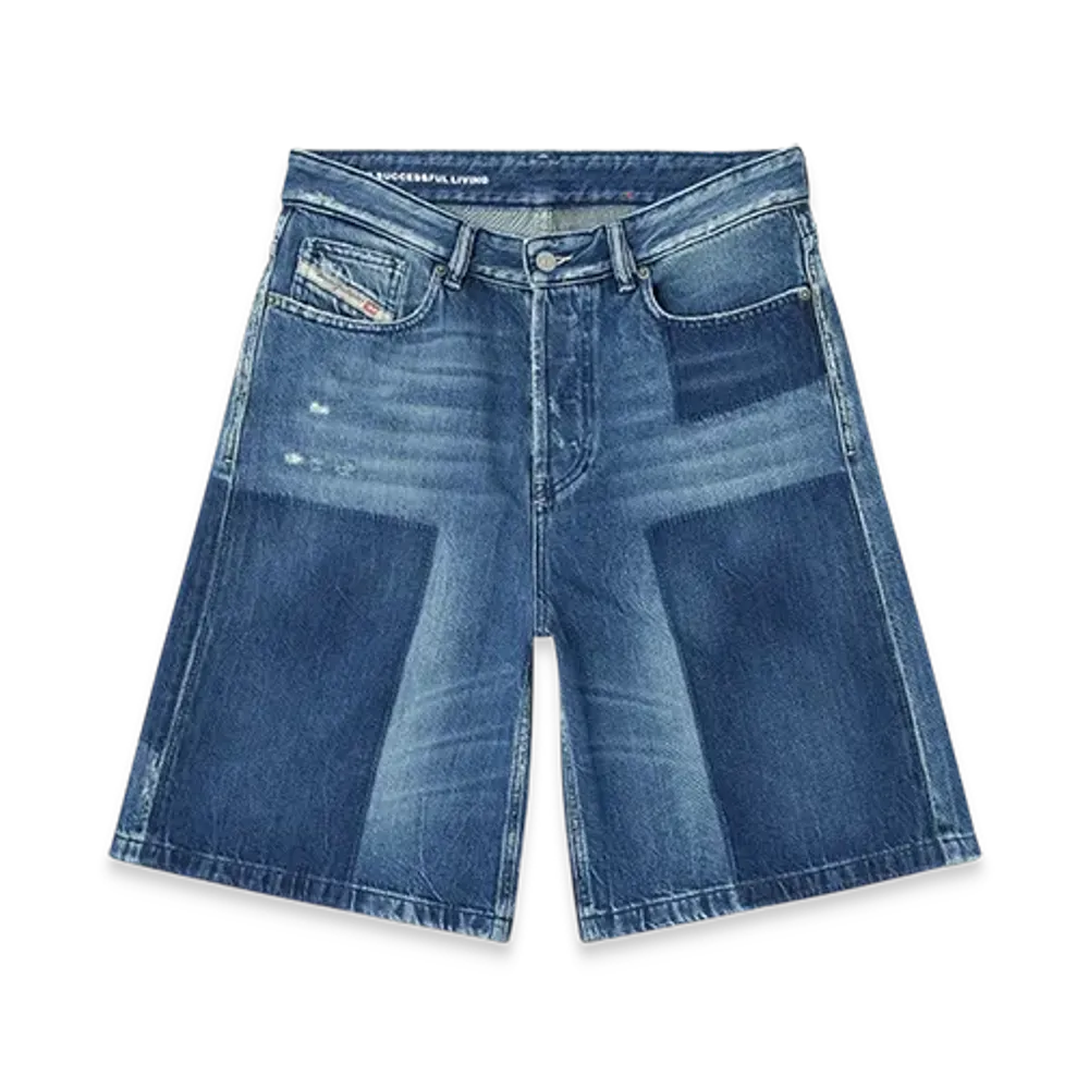 Diesel De-Sire-Short Shorts In Contrast-Effect Denim "Medium Blue"