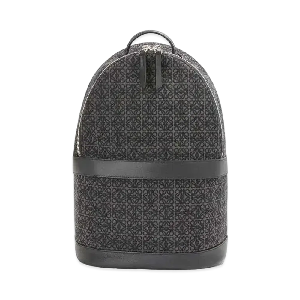 LOEWE Round Backpack In Anagram Jacquard and Calfskin "Anthracite/Black"