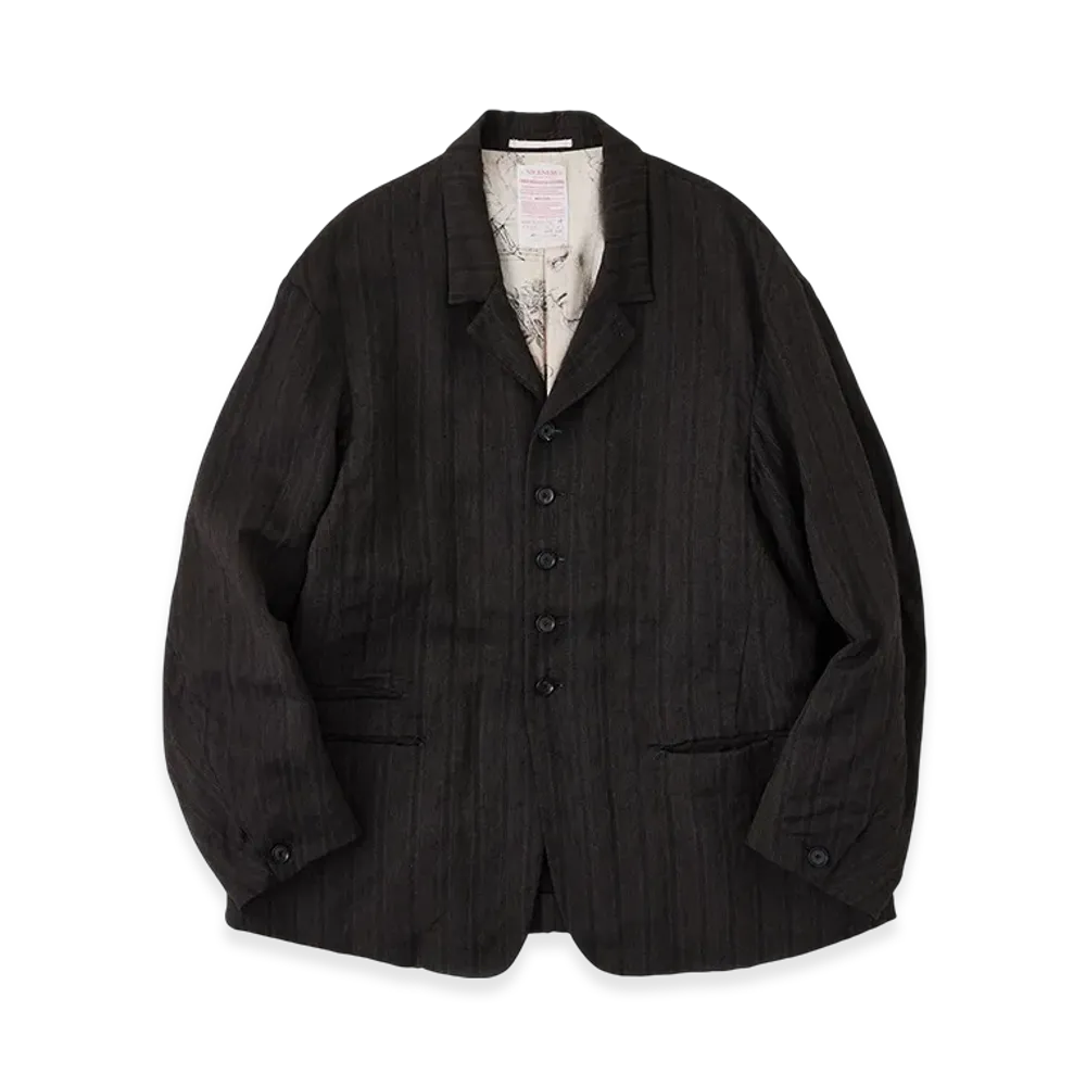 NICENESS S.Slash Wool Linen Stripe Rustic Tailored Jacket "Brown"