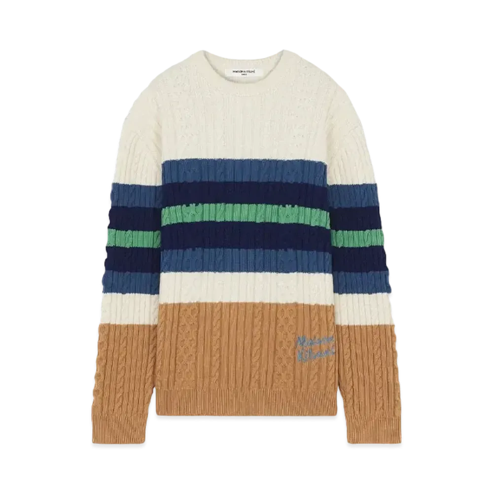 Maison Kitsune Striped Cable Jumper "Off White/Chamomile"