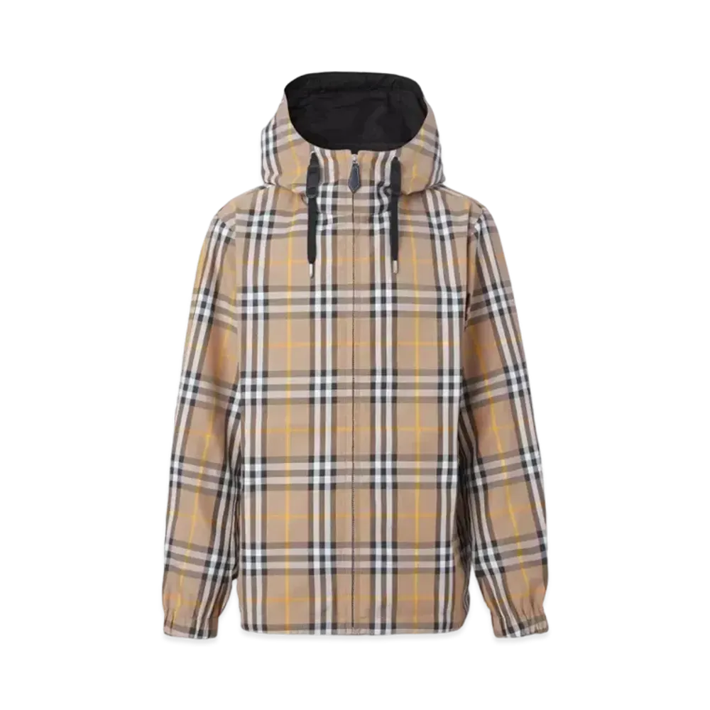 Burberry Men's Reversible Check Hooded Jacket "Truffle"