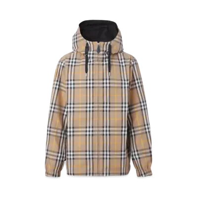 Burberry Men's Reversible Check Hooded Jacket "Truffle"
