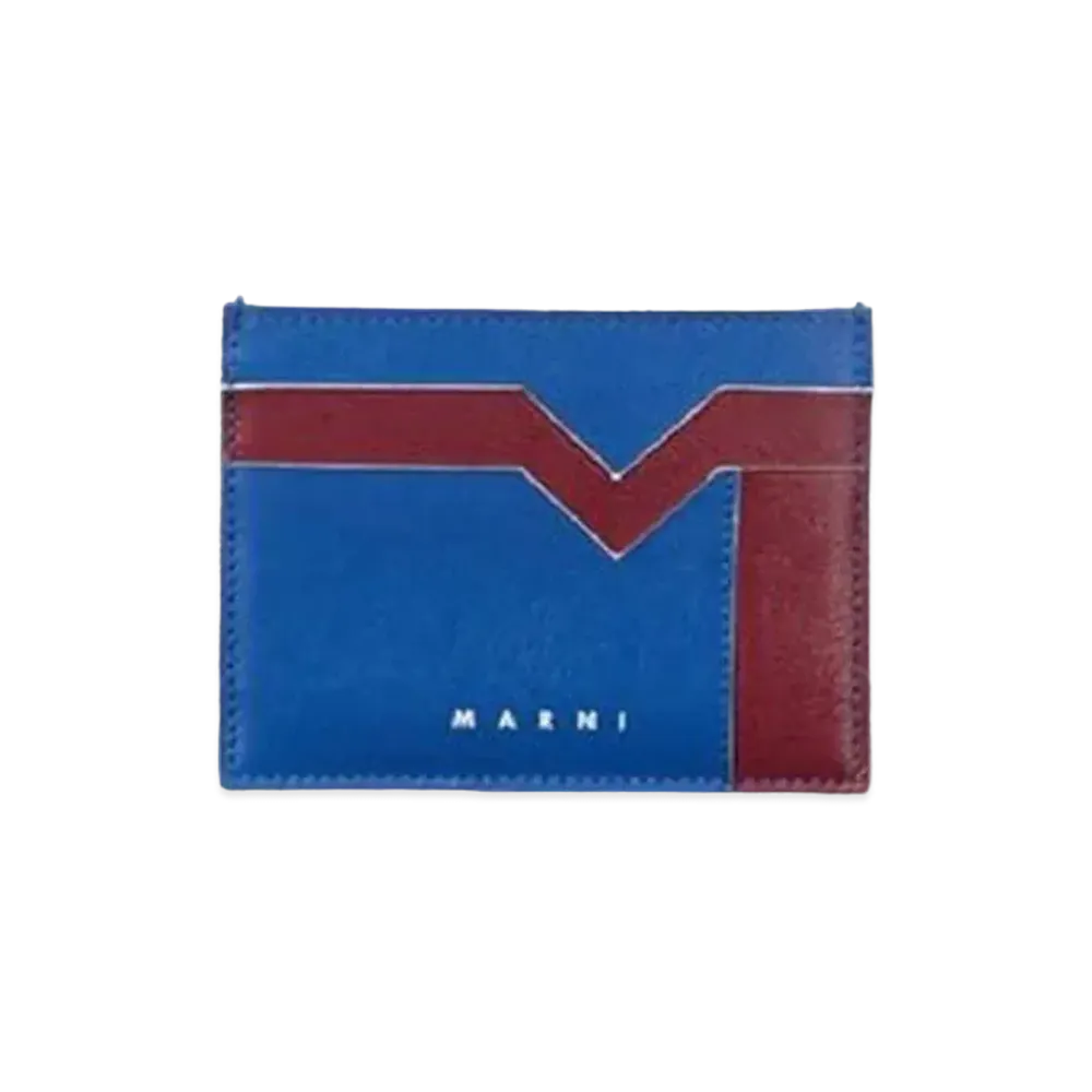 Marni Bi Coloured Blue and Bordeaux Calfskin Card Holder with M Graphic Pattern "Blue/Bordeaux"