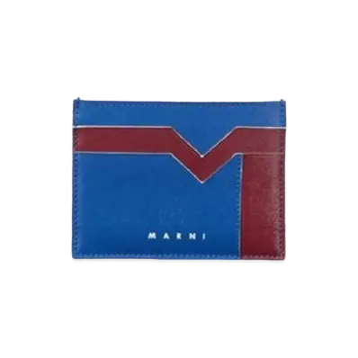 Marni Bi Coloured Blue and Bordeaux Calfskin Card Holder with M Graphic Pattern "Blue/Bordeaux"