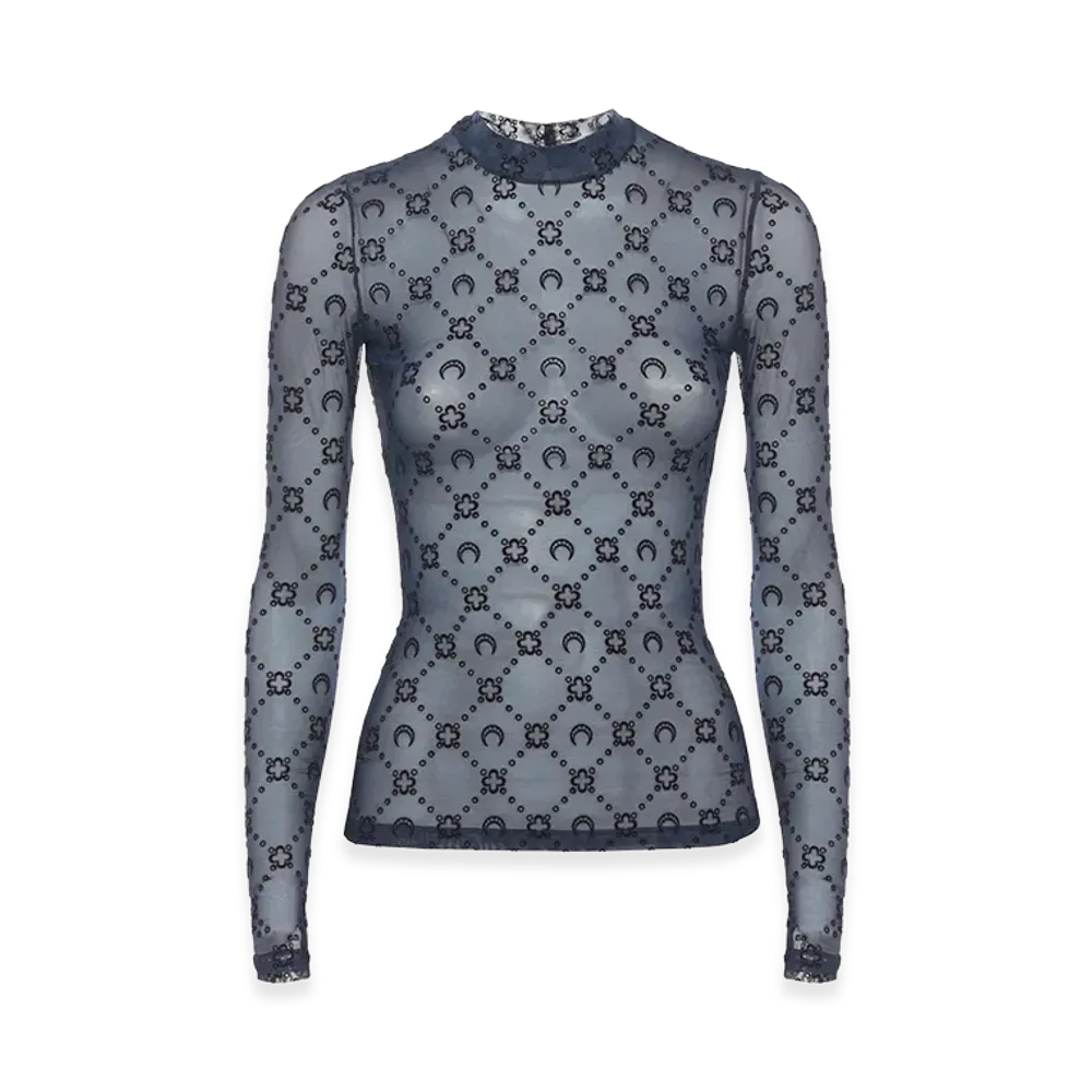 Marine Serre Women's Avyblue Moonogram Longsleeves Top "Blue"