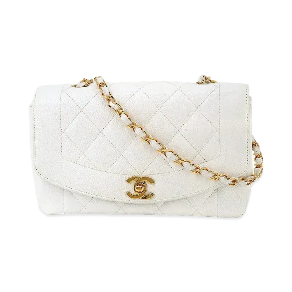 CHANEL Matelasse Diana Flap 22 Chain Shoulder Caviarskin "White"