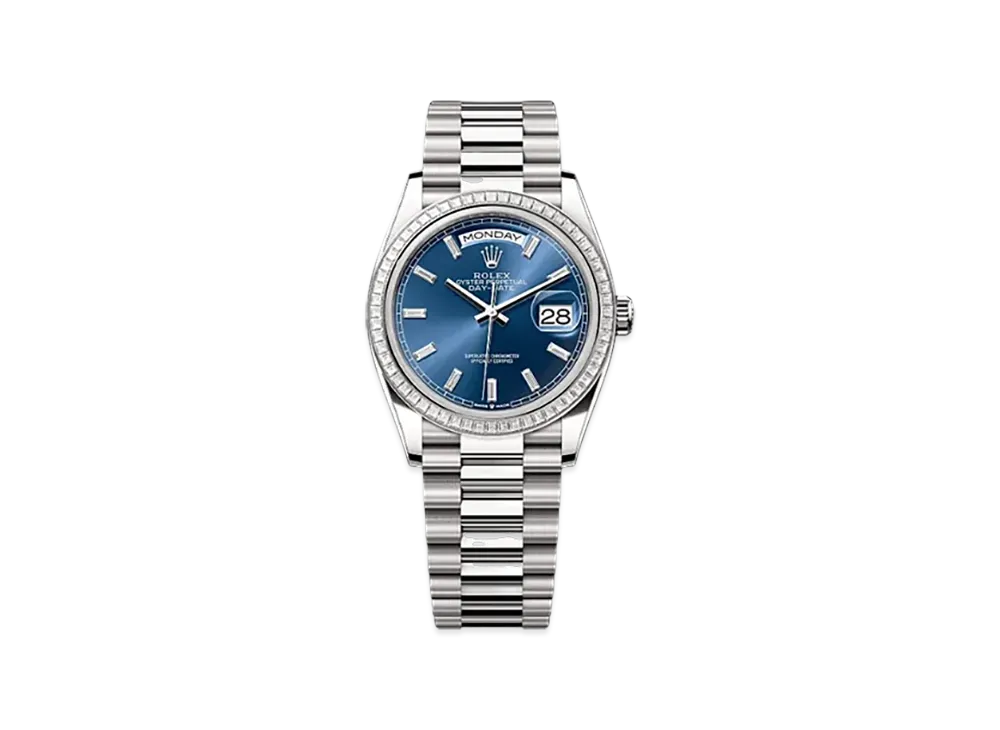 ROLEX Day-Date 36mm White Gold Diamond 128399TBR "Bright Blue"