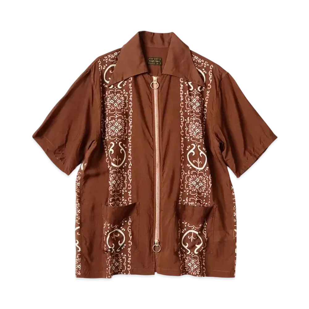 KAPITAL Silk Rayon Habananaja Drizzle Cuba Shirt "Light Brown"