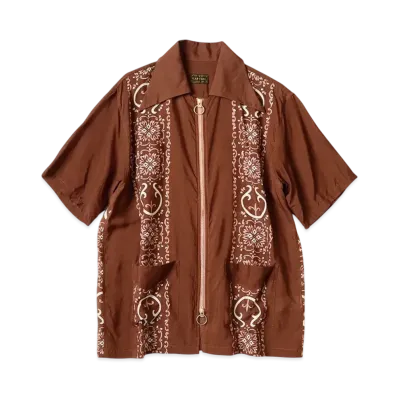 KAPITAL Silk Rayon Habananaja Drizzle Cuba Shirt "Light Brown"