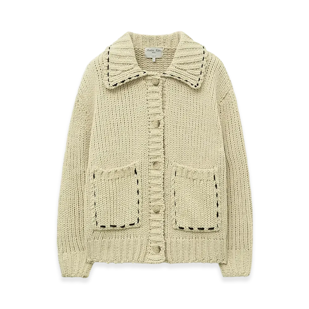 Matin Kim Women's Handmade Collar Knit Cardigan "Butter"