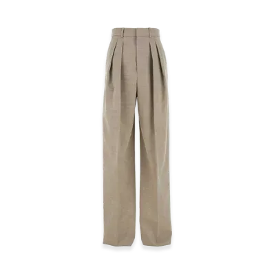 Saint Laurent Women's Beige Wool Wide-Leg Pant "Beige/Tan"