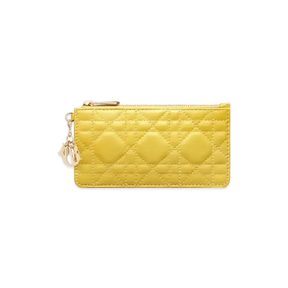 Dior Lady Dior Small Zip Card Holder Cannage Lambskin "Yellow"