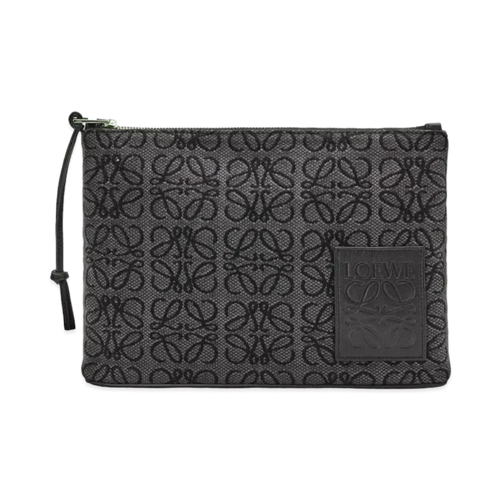 LOEWE Oblong Anagram Pouch In Jacquard and Calfskin "Anthracite/Black"