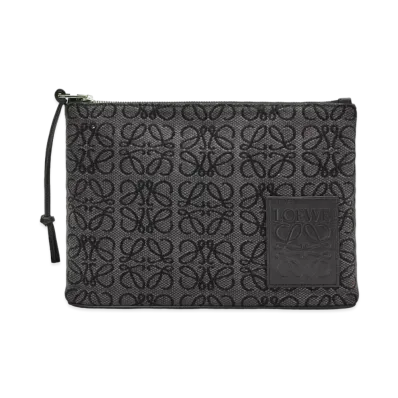 LOEWE Oblong Anagram Pouch In Jacquard and Calfskin "Anthracite/Black"