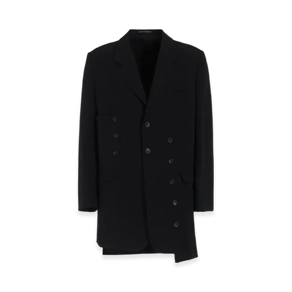 Yohji Yamamoto POUR HOMME Wool Gabardine Sleeve Button Asymmetry Jacket "Black"