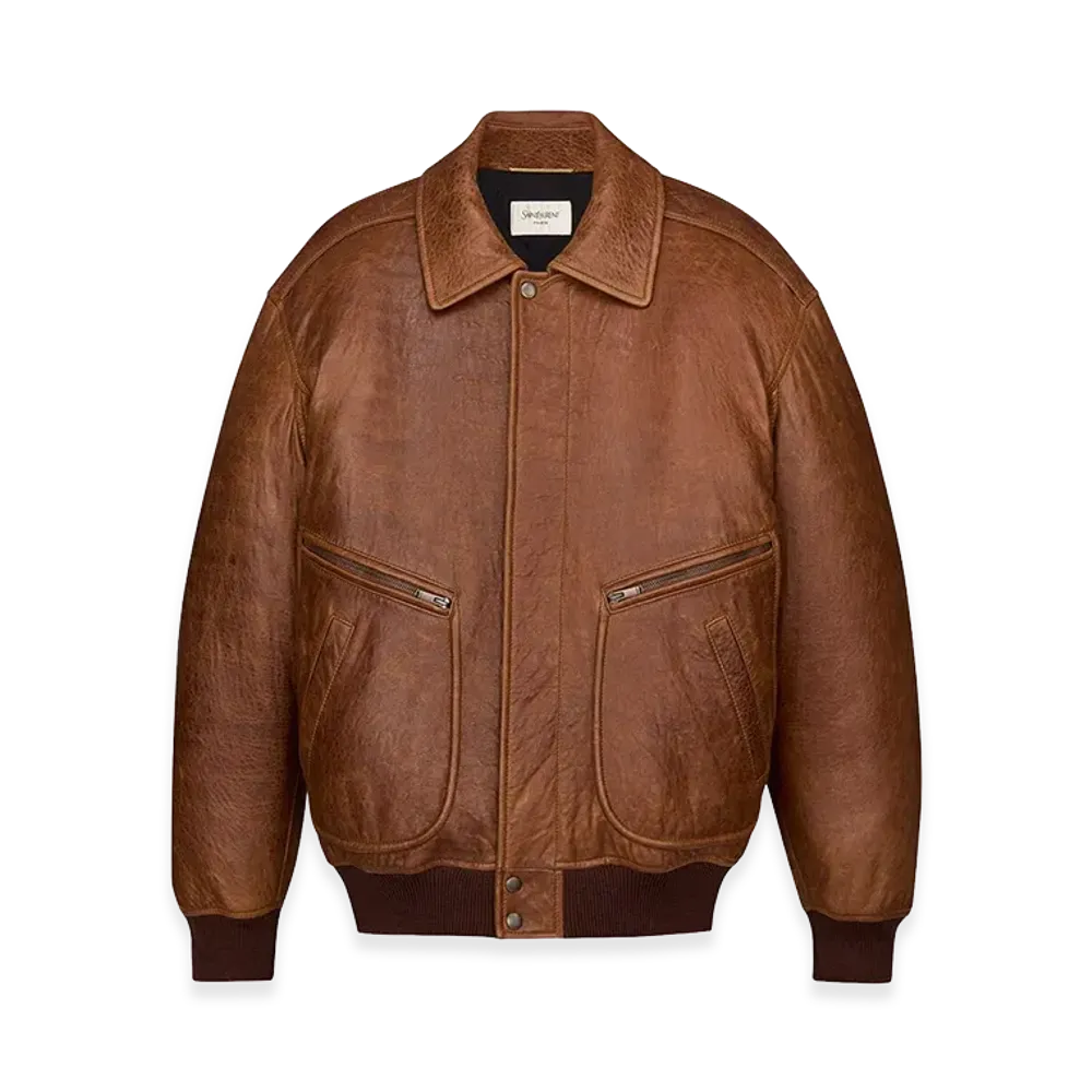Saint Laurent Women's Padded Bomber Jacket In Glossy Hammered Lambskin "Brown"