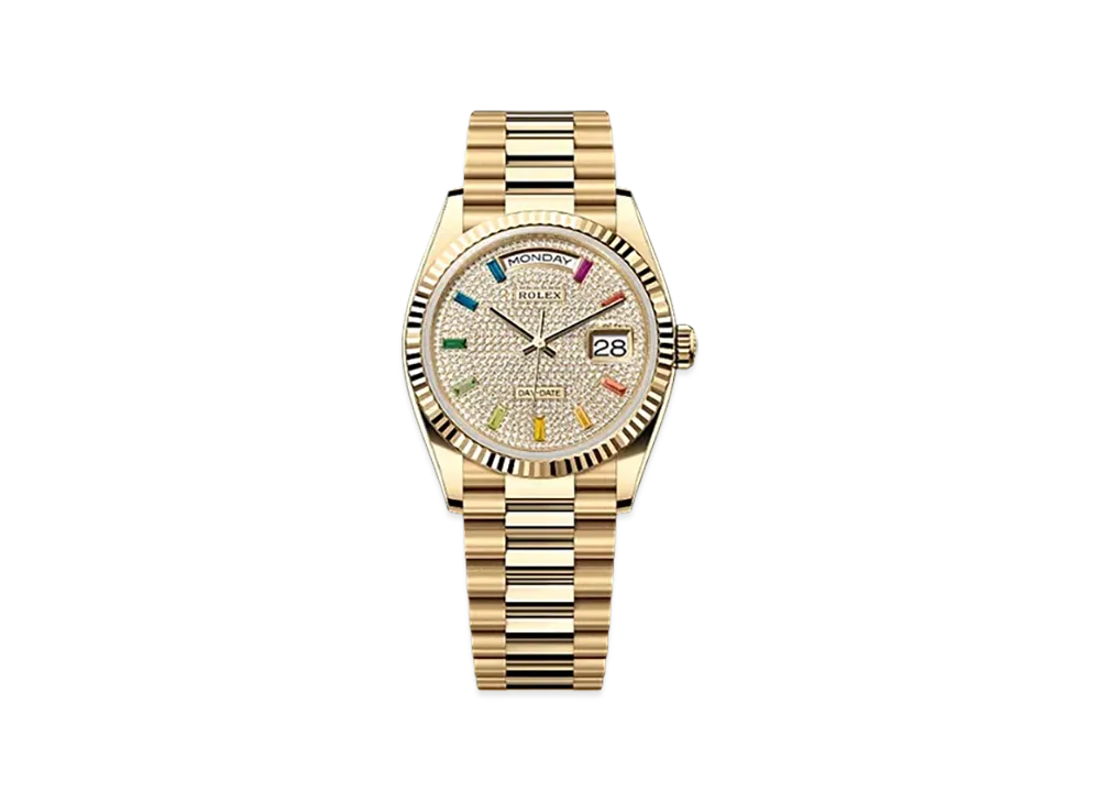 ROLEX Day-Date 36mm Yellow Gold 128238 "Pave diamonds"
