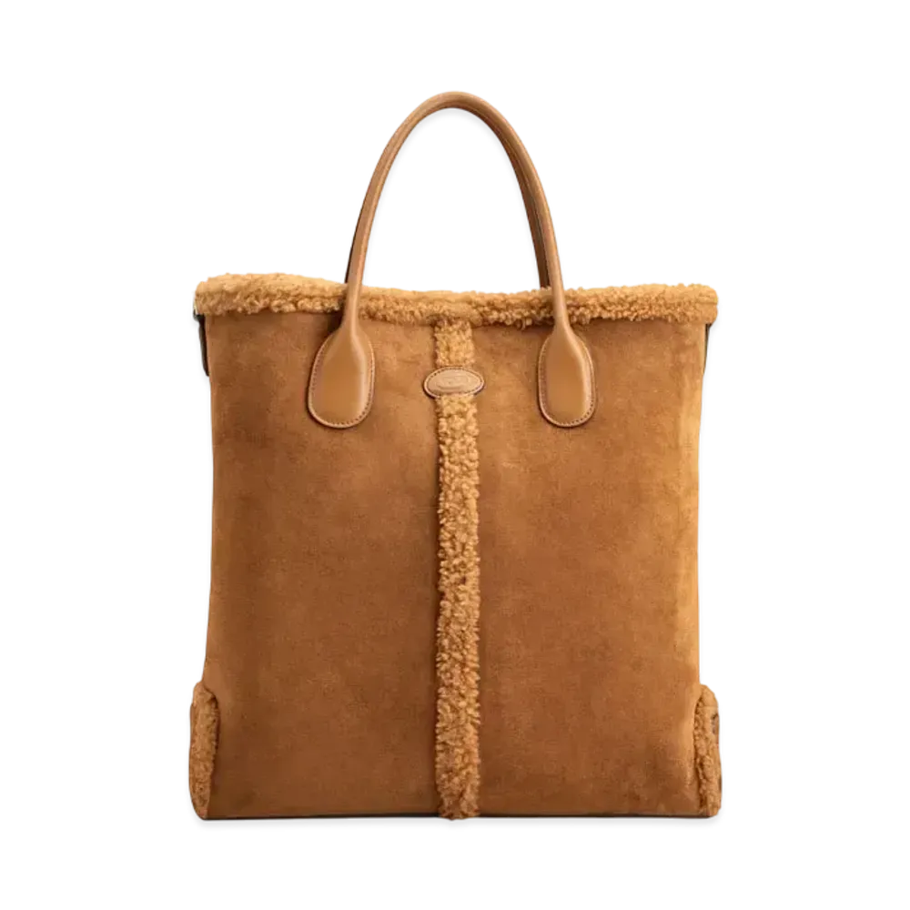 TOD'S Di Bag Tote in Suede and Shearling Medium "Brown"