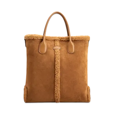 TOD'S Di Bag Tote in Suede and Shearling Medium "Brown"