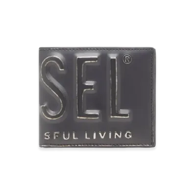 Diesel Dsl 3D Bi Fold Coin S Zip Wallet With Metal-Effect Logo "Black"