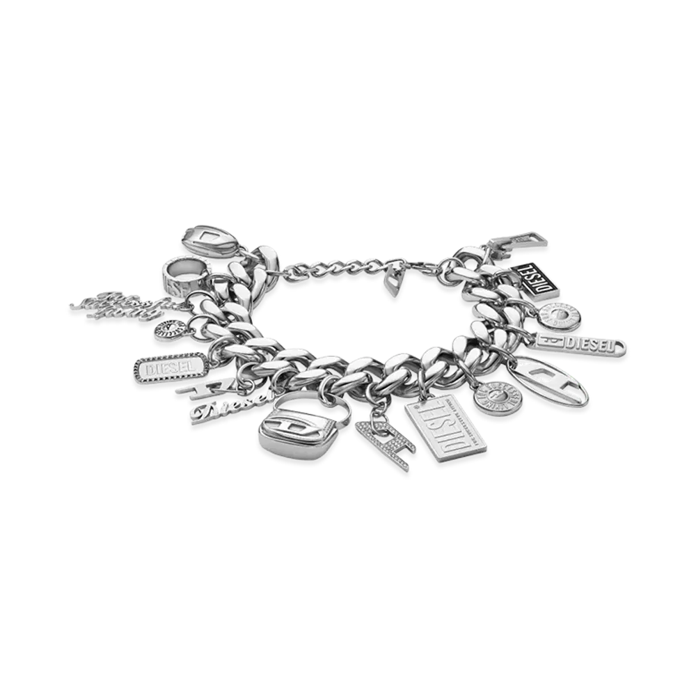 Diesel Dx1523 Jewel Stainless Steel Charm Chain Bracelet "Silver"