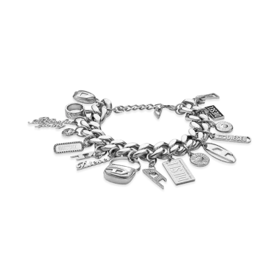 Diesel Dx1523 Jewel Stainless Steel Charm Chain Bracelet "Silver"