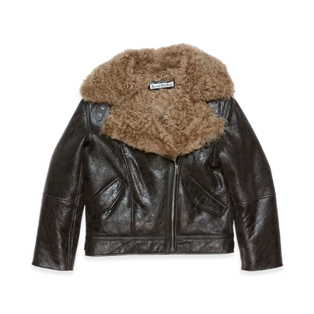 Acne Studios Leather Shearling Jacket "Dark Grey"