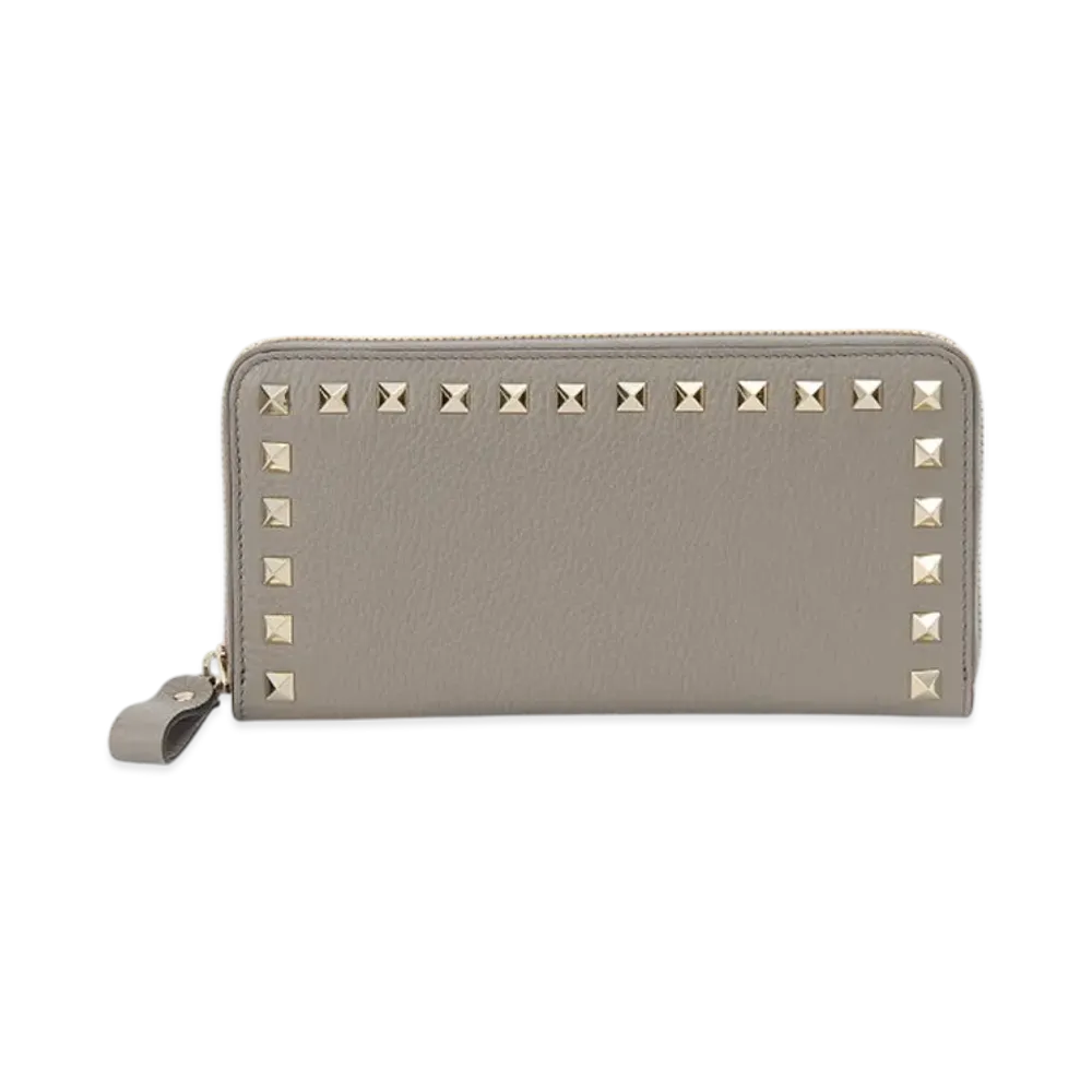 Valentino Rockstud Zip-Around Wallet "Moon Taupe"
