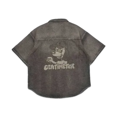 centimeter CMT ruler washed denim shirt "Brown"