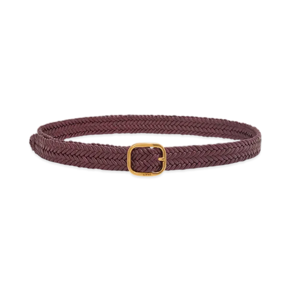 LOEWE Round Soft Woven Belt "Burgundy/Gold"