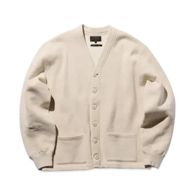 BEAMS Sweat V Cardigan Raised Back "Oatmeal"