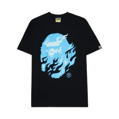 A BATHING APE Flame Ape Head Tee "Black/Blue"