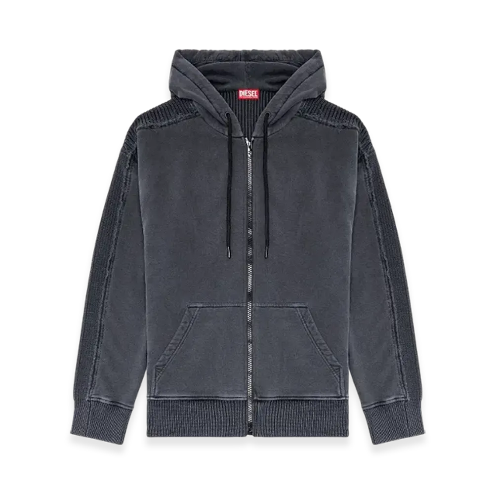 Diesel K-Oberto Hybrid Jersey And Knit Hoodie "Dark Gray"