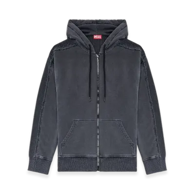 Diesel K-Oberto Hybrid Jersey And Knit Hoodie "Dark Gray"