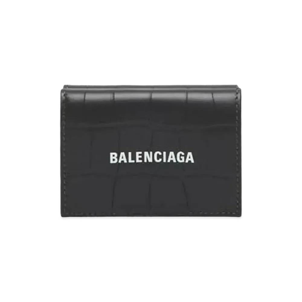 BALENCIAGA Cash Mini Wallet Matt Embossed Crocodile Calfskin "Black"