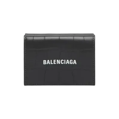 BALENCIAGA Cash Mini Wallet Matt Embossed Crocodile Calfskin "Black"
