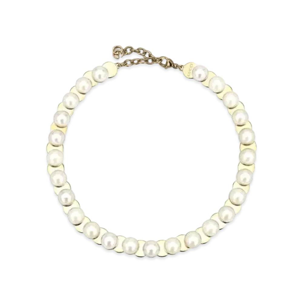 GUCCI Resin Pearl Choker Necklace "Light Gold"