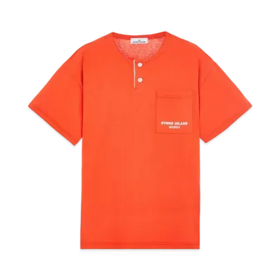 Stone Island 221X3 Marina Henley Neck Long Sleeve T-Shirt "Lobster Orange"