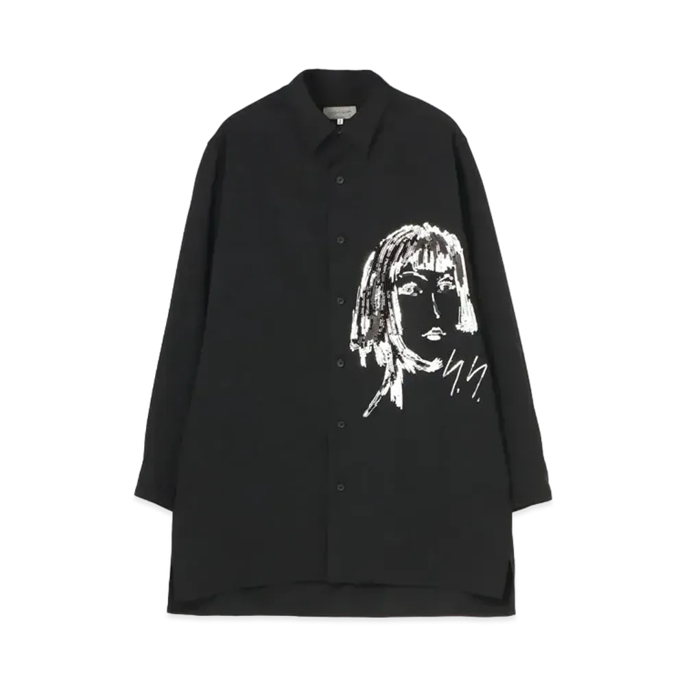 Yohji Yamamoto Pour Homme W/GABARDINE SEQUIN EMBROIDERY STAND COLLAR BLOUSE "Black"