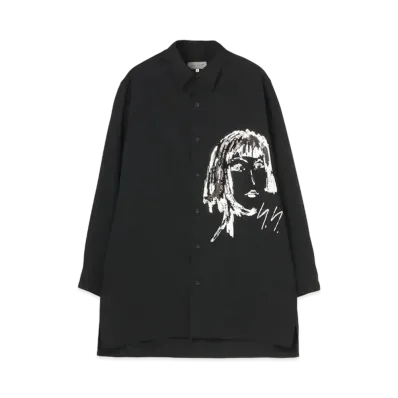 Yohji Yamamoto Pour Homme W/GABARDINE SEQUIN EMBROIDERY STAND COLLAR BLOUSE "Black"