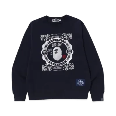 A BATHING APE Japanese Motif Relaxed Fit Crewneck "Ivory"
