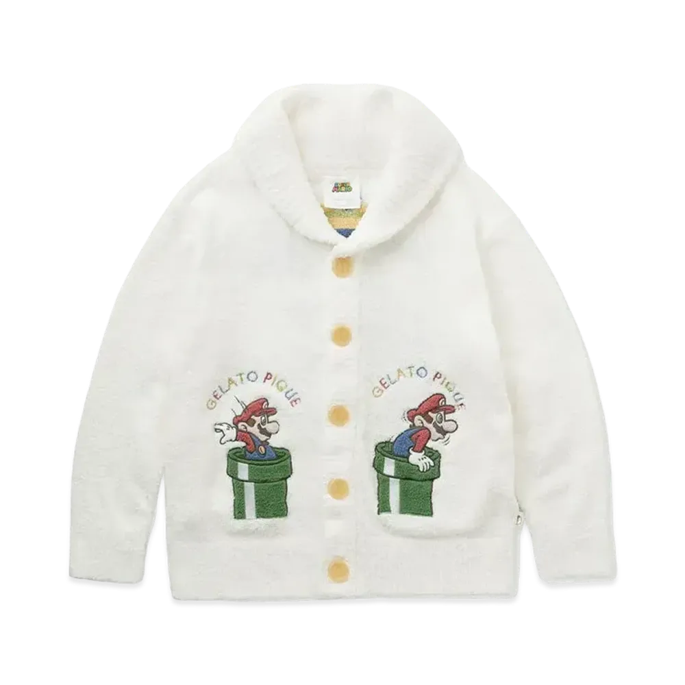 GELATO PIQUE x SUPER MARIO Baby Moco Jacquard Shawl Cardigan "Off White"