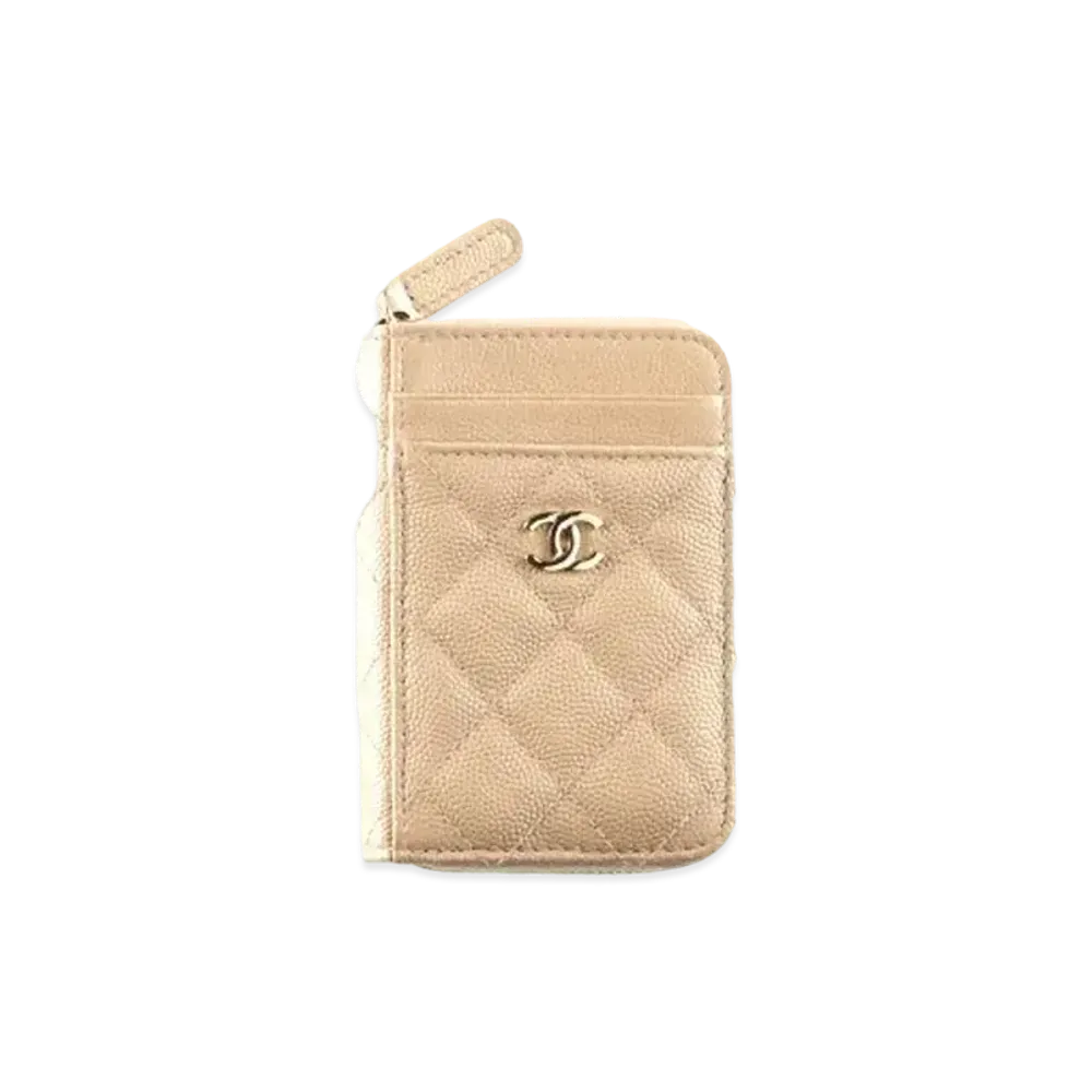 CHANEL Zip Coin Purse Grain Shiny Calfskin "Beige"