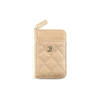 CHANEL Zip Coin Purse Grain Shiny Calfskin "Beige"