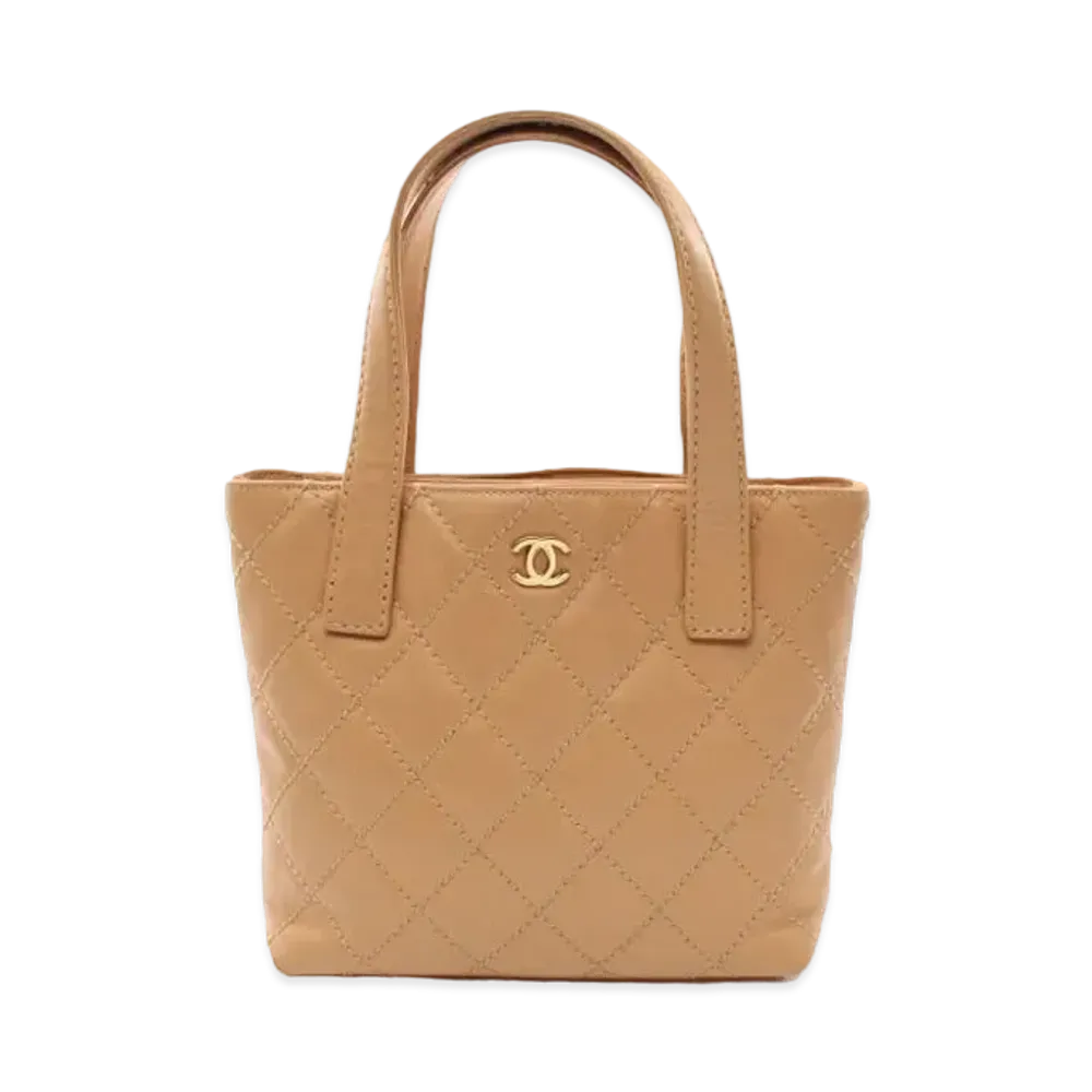 CHANEL Wild Stitch Coco Mark Hand Bag Calfskin "Gold/Gold"