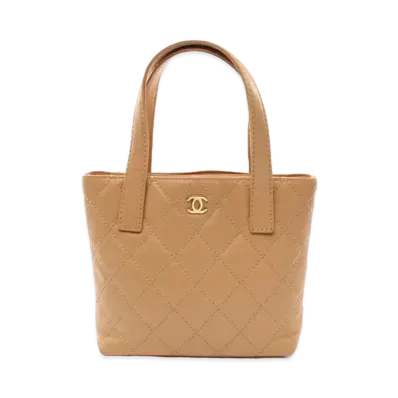 CHANEL Wild Stitch Coco Mark Hand Bag Calfskin "Gold/Gold"