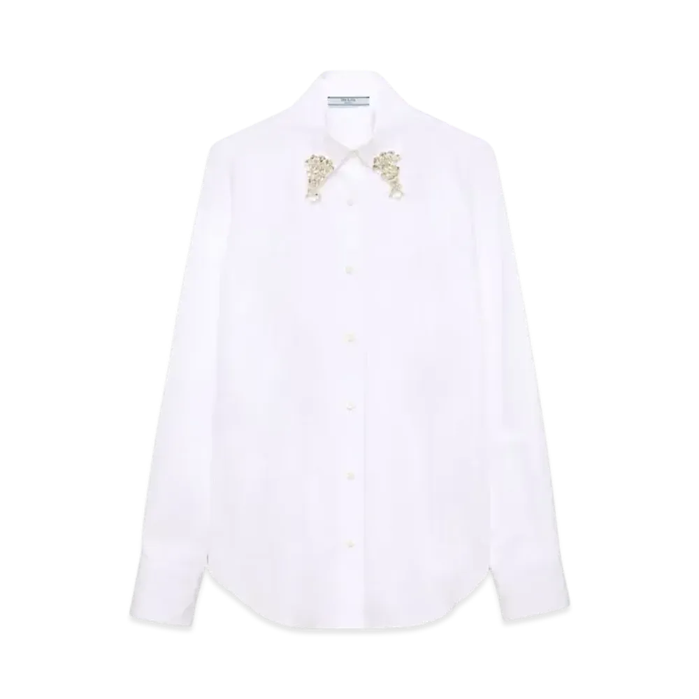 PRADA Women's Embroidered Poplin Shirt "White"