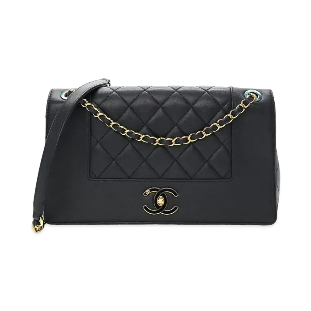 CHANEL Matelasse Mademoiselle Flap Chain Bag Lambskin "Navy/Gold"