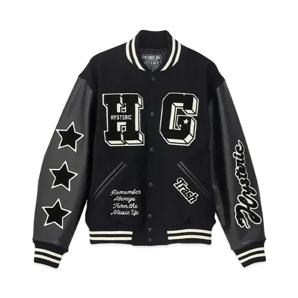 HYSTERIC GLAMOUR Turn The Music Up Embroidery Stadium Jacket "Black"