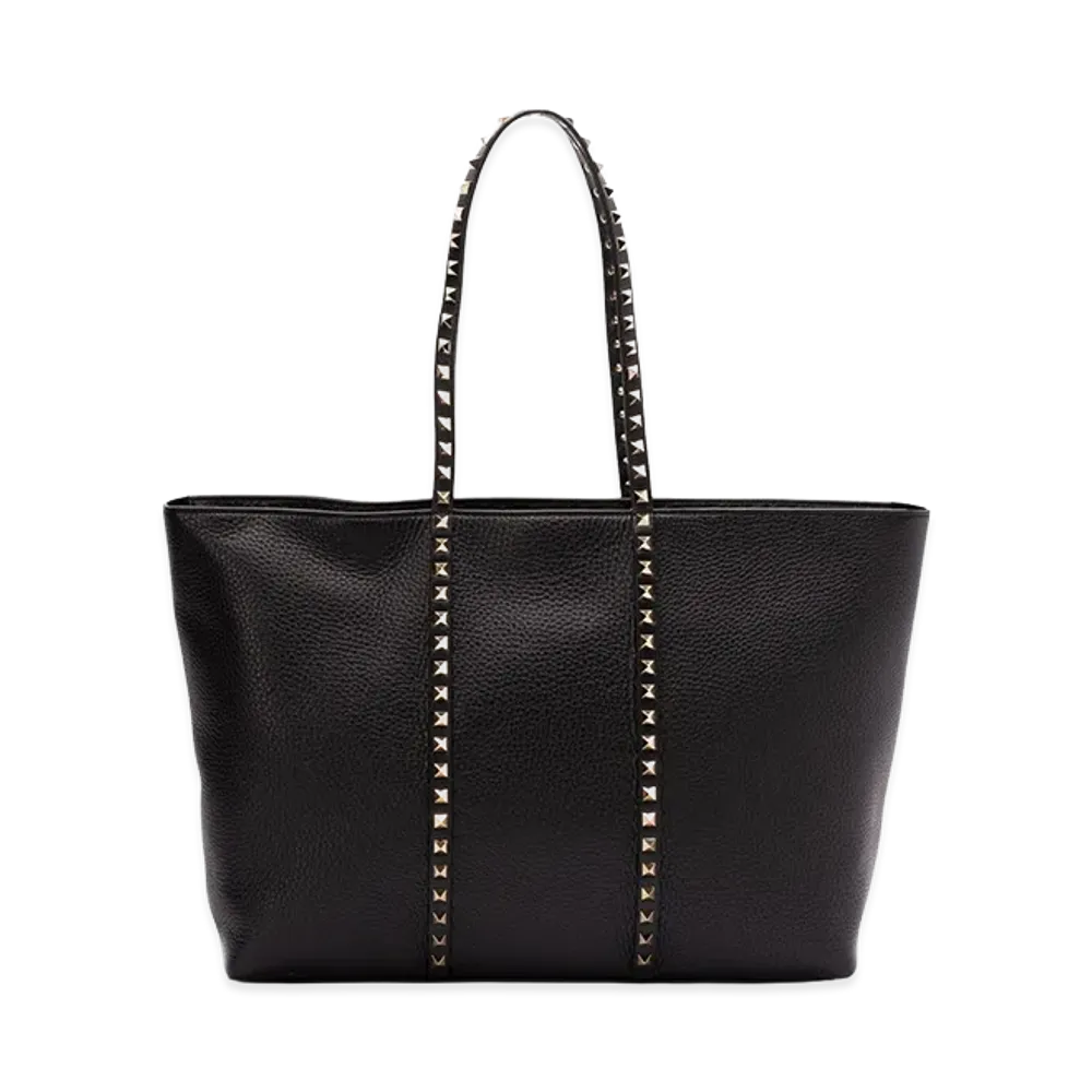 Valentino Garavani Women's Rockstud Shopping Bag In Grainy Leather "Black"